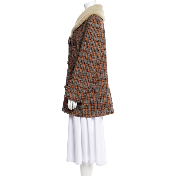 Marni Shearling Wool Check Plaid Toggle Coat - Picture 6 of 14